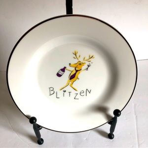 Pottery Barn 8.5” Holiday Blitzen Dessert Plate with Silver Trim